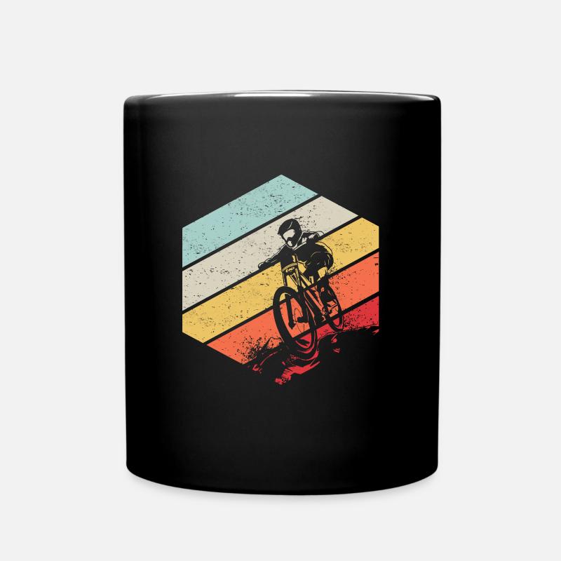 Downhill MTB Nature Mountains Retro Wave Vintage - Full Colour Mug - black
