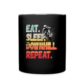 Eat Sleep Downhill Repeat Mountains Retro Wave Vintage - Full Colour Mug - black - Front