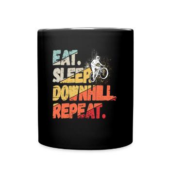 Eat Sleep Downhill Repeat Mountains Retro Wave Vintage - Full Colour Mug - black - Front