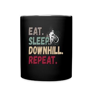 Eat Sleep Downhill Repeat Mountains Retro Wave Vintage - Full Colour Mug - black - Front