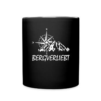 Wandern Bergverliebt Kompass Wanderer - Tasse einfarbig - Schwarz - Vorne