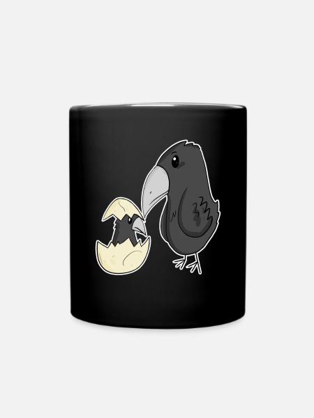 Krähe mit Baby Krähe - Tasse einfarbig - Schwarz