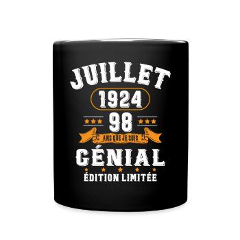 98 Ans Anniversaire Vintage Né(e) en Juillet 1924 - Mug uni - noir - Devant