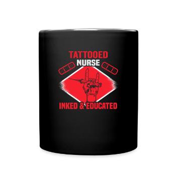 Tattooed EMT Inked & Educated Nurse - Full Colour Mug - black - Front