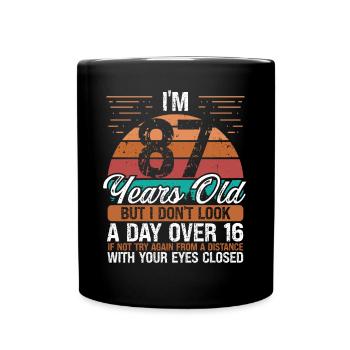 87 Birthday Day over 16 Vintage 87 Years Old - Full Colour Mug - black - Front