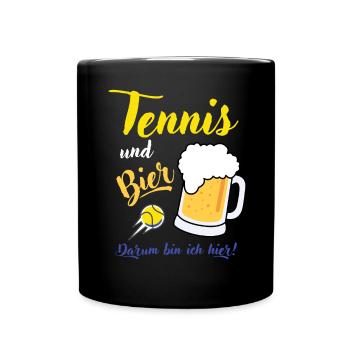 Tennis und Bier Spruch Geschenk Tennisspieler - Tasse einfarbig - Schwarz - Vorne