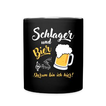 Schlager und Bier darum bin ich hier - Tasse einfarbig - Schwarz - Vorne