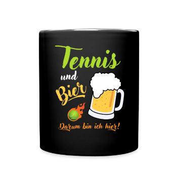 Tennis und Bier Tennisspieler Tennismatch Geschenk - Tasse einfarbig - Schwarz - Vorne