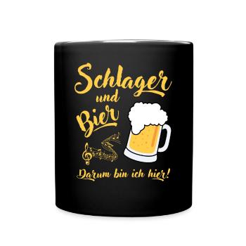 Schlager und Bier darum bin ich hier Malle Spruch - Tasse einfarbig - Schwarz - Vorne
