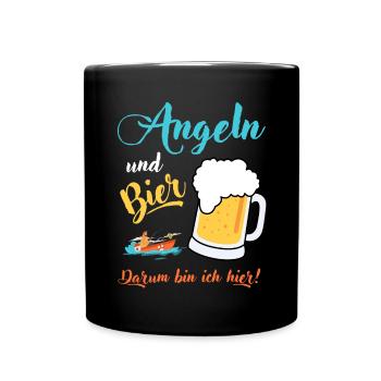 Angeln Bier Angler Fischer Sprüche Geschenkidee - Tasse einfarbig - Schwarz - Vorne