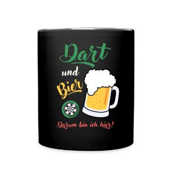 Dart und Bier Dartspieler Dartspruch Geschenk Spaß - Tasse einfarbig - Schwarz - Vorne