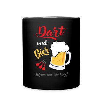 Dart und Bier Dartspieler Dartspruch Geschenk Spaß - Tasse einfarbig - Schwarz - Vorne