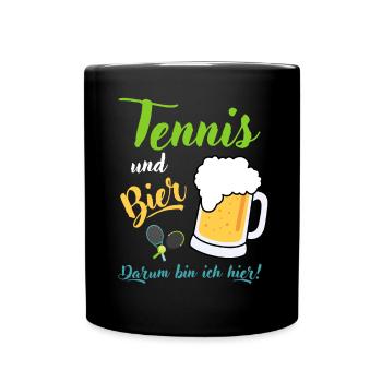 Tennis und Bier Tennistrainer Spruch Geschenk - Tasse einfarbig - Schwarz - Vorne