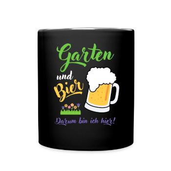Garten und Bier Hobbygärtner Gartenbau Geschenk - Tasse einfarbig - Schwarz - Vorne