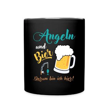 Angeln Bier Angler Fischer Spruch Geschenkidee - Tasse einfarbig - Schwarz - Vorne