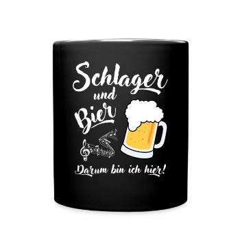 Schlager und Bier darum bin ich hier Bierkönig - Tasse einfarbig - Schwarz - Vorne