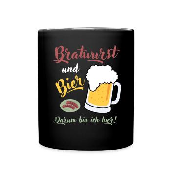 Bratwurst Bier Spruch Grillmeister Bierzelt Wurst - Tasse einfarbig - Schwarz - Vorne