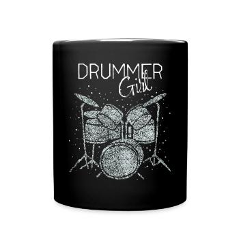 Drummer Girl Schlagzeugerin Trommlerin - Tasse einfarbig - Schwarz - Vorne