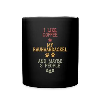J’aime le café mon Rauhaardackel et peut-être 3 personnes - Mug uni - noir - Devant
