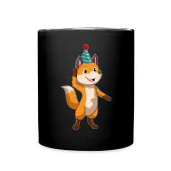 Fox Birthday Party Hat - Full Colour Mug - black - Front