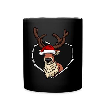Reindeer crack torn hole cap Christmas - Full Colour Mug - black - Front