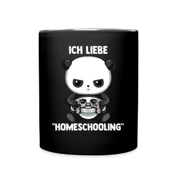 Gaming Zocken und Schule Panda - Tasse einfarbig - Schwarz - Vorne