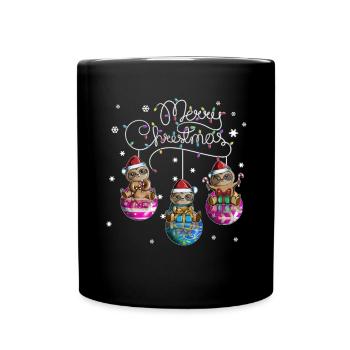 Merry Christmas Sloth Christmas Ball Motif - Full Colour Mug - black - Front