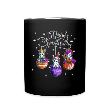Merry Christmas Unicorn Christmas Ball Motif - Full Colour Mug - black - Front
