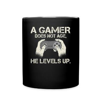 A gamer does not age he levels up fun gaming - Full Colour Mug - black - Front