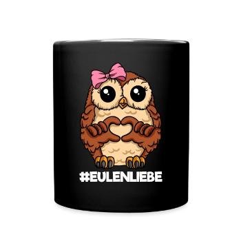 Eulenliebe Eule Liebe Eulenmama Herz - Tasse einfarbig - Schwarz - Vorne