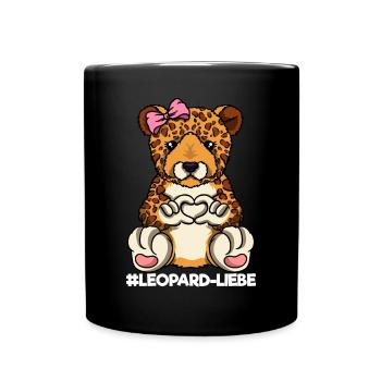 Leopardenliebe Leopardenmama Leopard Mama Herz - Tasse einfarbig - Schwarz - Vorne