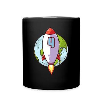 4. Geburtstag Rocket Space 4 Jahre Space Galaxy - Tasse einfarbig - Schwarz - Vorne
