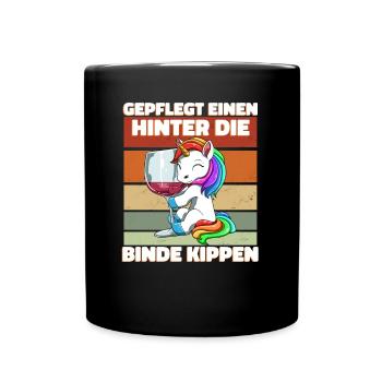 Weincorn Wein Einhorn - Saufen Trinken - Lustiges - Tasse einfarbig - Schwarz - Vorne