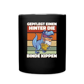 Saufen Bier Trinken - Lustiges Dinosaurier Saufen - Tasse einfarbig - Schwarz - Vorne