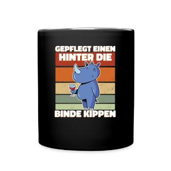 Süßes Saufen Wein Trinken Nashorn - Lustiges - Tasse einfarbig - Schwarz - Vorne