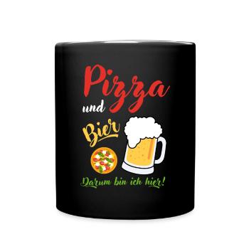 Pizza Bier Spruch Geschenk Bierliebhaber Pizzen - Tasse einfarbig - Schwarz - Vorne
