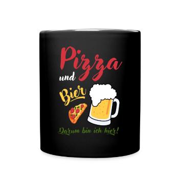 Pizza Bier Spruch Geschenk Bierliebhaber Vatertag - Tasse einfarbig - Schwarz - Vorne