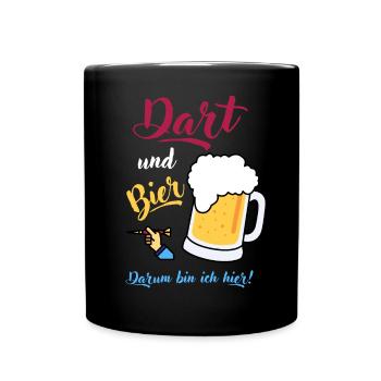 Dart und Bier Dartspieler Dartscheibe Geschenk - Tasse einfarbig - Schwarz - Vorne