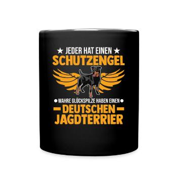 Deutscher Jagdterrier Schutzengel - Tasse einfarbig - Schwarz - Vorne