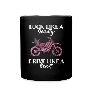 Motorradfahrerin Bikerin Schmetterling - Tasse einfarbig - Schwarz - Vorne