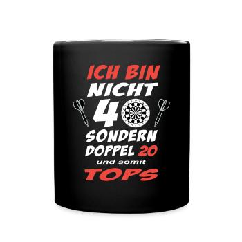 40. Geburtstag für Dartspieler und Dart-Fans - Tasse einfarbig - Schwarz - Vorne