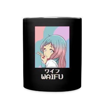 Waifu Anime Girl Japanese Vaporwave Aesthetic - Full Colour Mug - black - Front