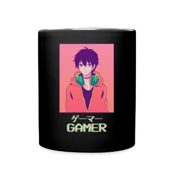Gamer Anime Young Japanese Vaporwave Aesthetic - Full Colour Mug - black - Front