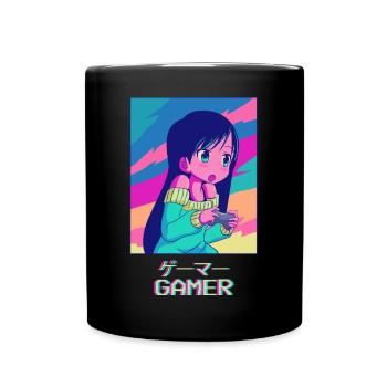 Gamer Anime Girl Japanese Vaporwave Aesthetic - Full Colour Mug - black - Front