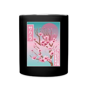 Sakura Fleur de cerisier Vaporwave Cadeau esthétique - Mug uni - noir - Devant