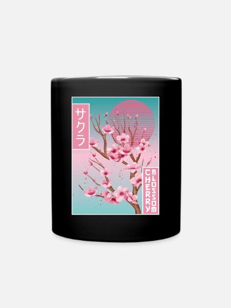 Sakura Cherry Blossom Vaporwave Aesthetic Gift - Full Colour Mug - black