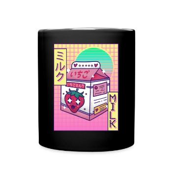 Kawaii Strawberry Milk Vaporwave Ästhetisches Gesc - Tasse einfarbig - Schwarz - Vorne
