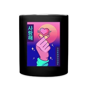Finger Herz Vaporwave Ästhetische Saranghae Gesche - Tasse einfarbig - Schwarz - Vorne