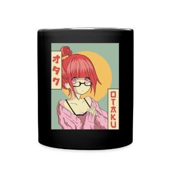 Otaku Anime Girl Japanese Vaporwave Aesthetic - Full Colour Mug - black - Front