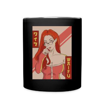 Waifu Anime Girl Japanese Vaporwave Aesthetic - Full Colour Mug - black - Front